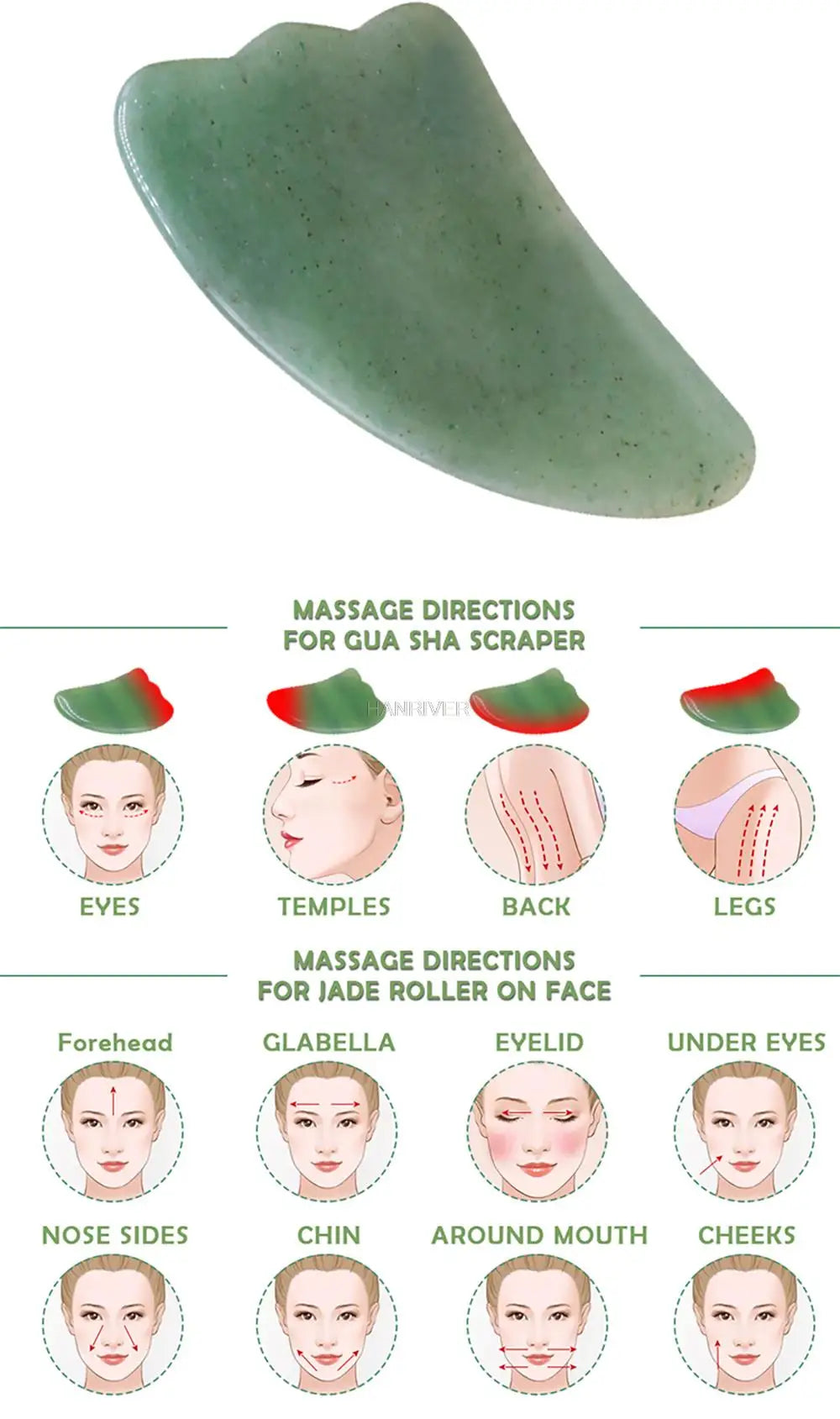 Natural Massage Gua Sha Jade Board Aventurine Powder Crystal Scraping Stone Back Shoulder Face Manual Massager Beauty Tool