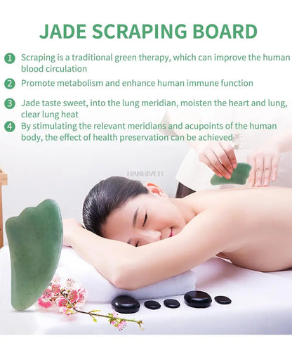 Natural Massage Gua Sha Jade Board Aventurine Powder Crystal Scraping Stone Back Shoulder Face Manual Massager Beauty Tool