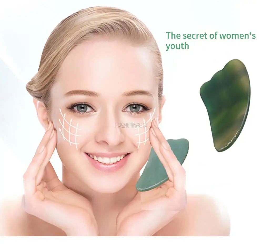 Natural Massage Gua Sha Jade Board Aventurine Powder Crystal Scraping Stone Back Shoulder Face Manual Massager Beauty Tool