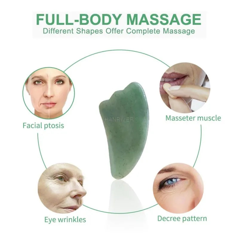 Natural Massage Gua Sha Jade Board Aventurine Powder Crystal Scraping Stone Back Shoulder Face Manual Massager Beauty Tool
