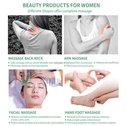 Natural Massage Gua Sha Jade Board Aventurine Powder Crystal Scraping Stone Back Shoulder Face Manual Massager Beauty Tool